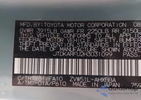 2017 Toyota Prius Two Eco from USA, damaged, VIN JTDKARFU2H3031099